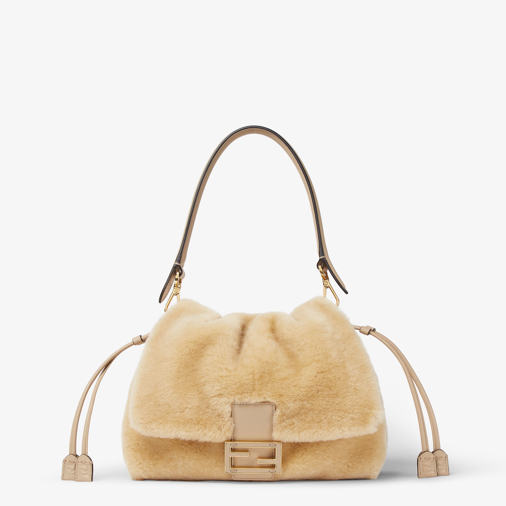 Mamma Baguette Medium Beige Shearling Bag