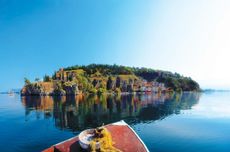 A church on the shores of a lake