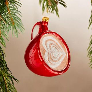 A red coffee cup ornament