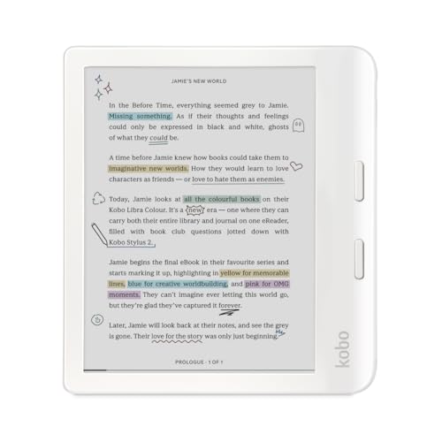 Kobo Libra Colour | Ereader | 7” Glare-Free Colour E Ink Kaleido™ 3 Display | Dark Mode Option | Audiobooks | Waterproof | White