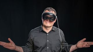man wearing Apple Vision Pro