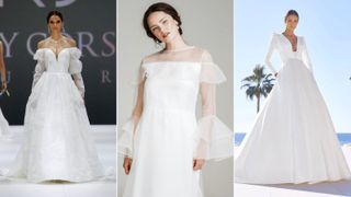 models wearing wedding dresses with sleeves to illustrate the wedding dress trends 2023