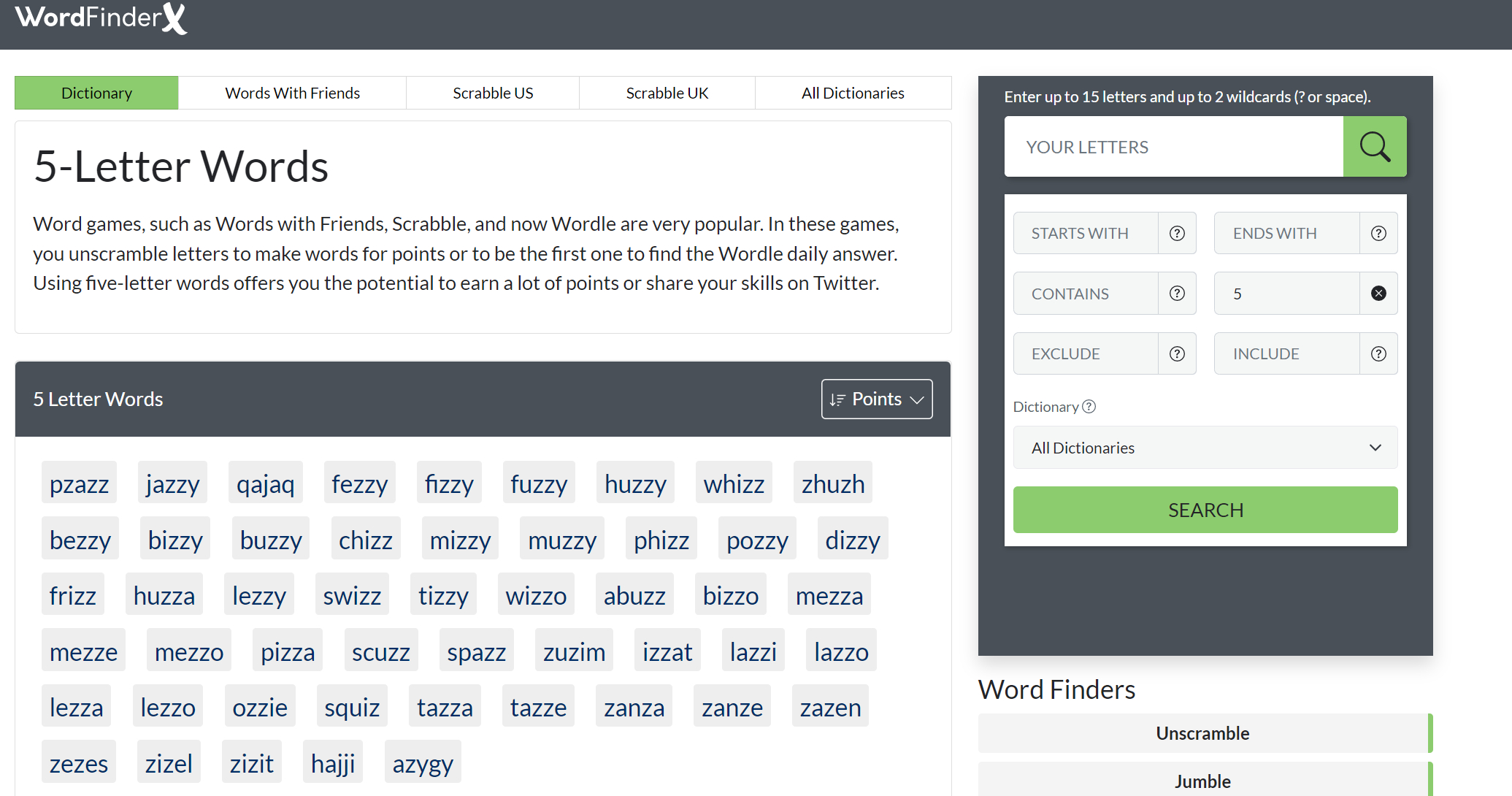 WordFinderX - game for beating Wordle home page