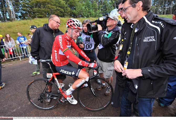 Jurgen Van Den Broeck (Lotto Belisol) talks to the press after stage 10