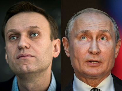 Alexei Navalny, left, and Vladimir Putin.