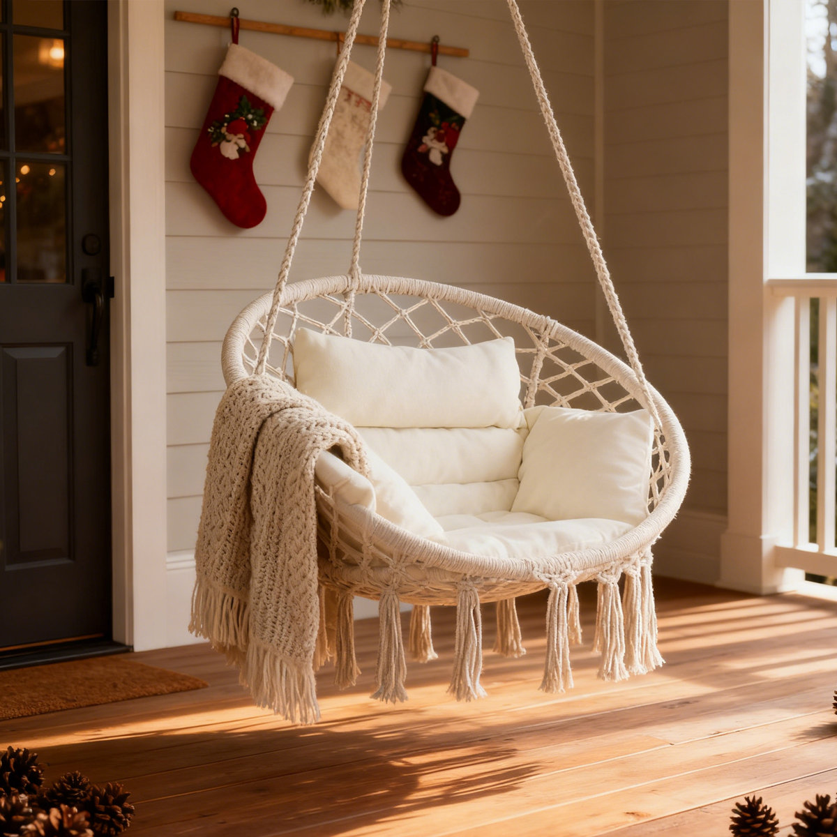 Arlmont &amp;amp; Co. Hanging Hammock Chair With Cushion - Perfect for Bedroom, Porch, Balcony, Adults | Wayfair