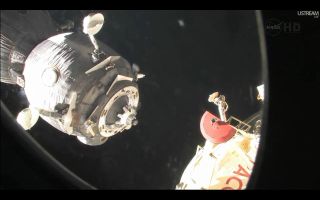 The Soyuz TMA-02M spacecraft carrying NASA astronaut Mike Fossum, Japanese astronaut Satoshi Furukawa and Russian cosmonaut Sergei Volkov is seen as it undocks from the International Space Station on Nov. 21, 2011. The Soyuz departed from the space station's Rassvet module on the Russian segment of the orbiting complex.