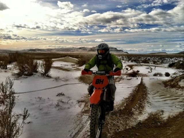 Winter moto riding in the desert. Alex Grant says, "It's a good thing I don't own one, it's too much fun... "