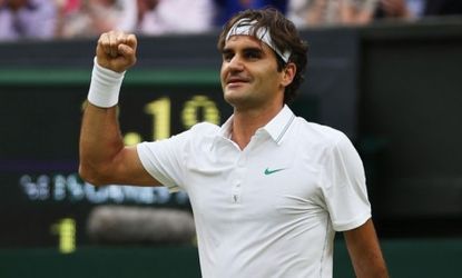 Roger Federer knocked out defending champion Novak Djokovic to become the first man to reach eight Wimbledon singles finals.