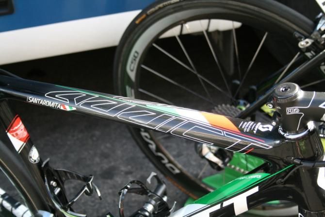 Ivan Santoromita (Orica-GreenEdge) has tricolore colours on his frame to celebrate last years Italian national championship win