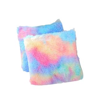 Two rainbow colored throw pillows