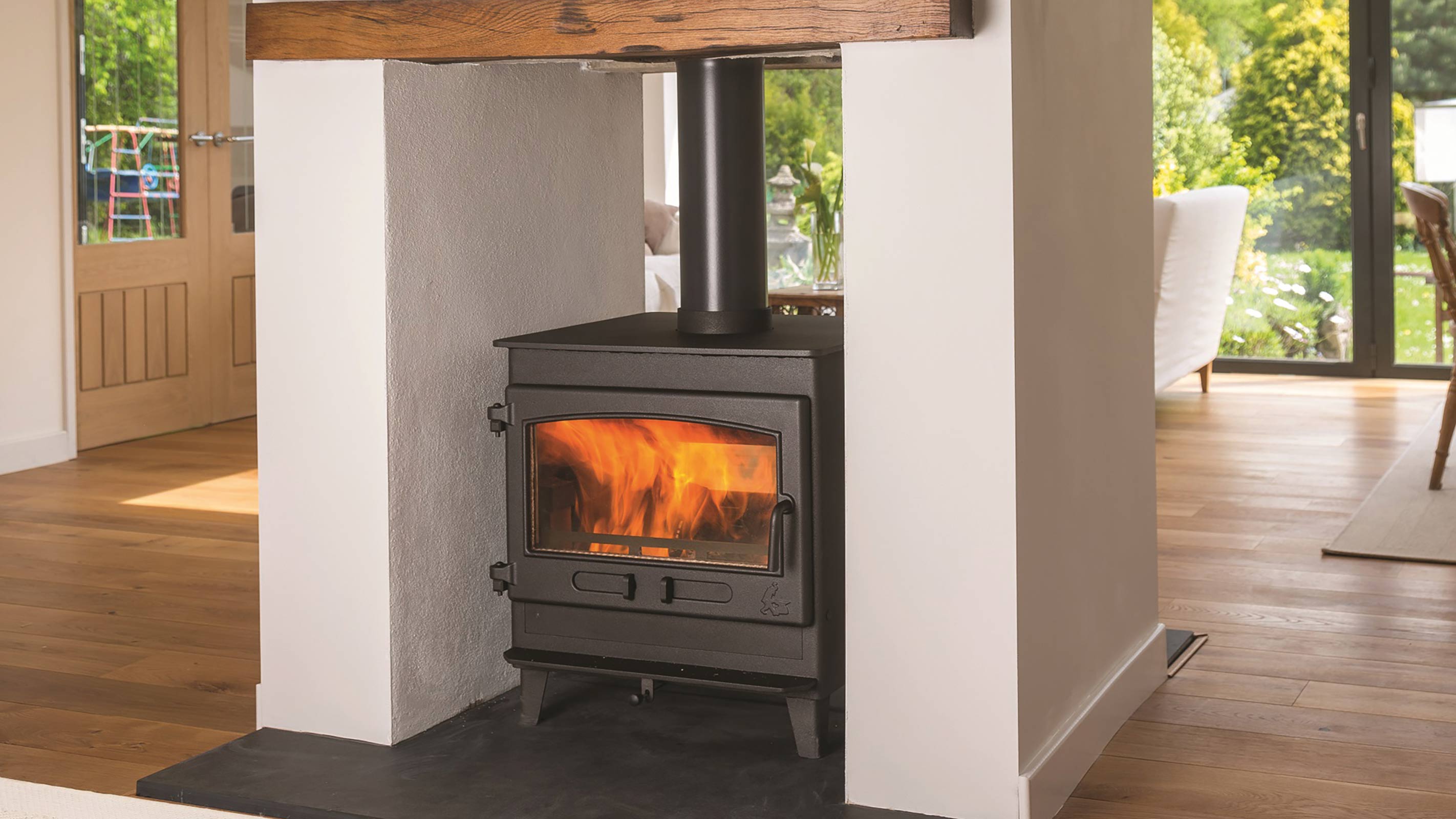 double sided fireplace with log burning stove