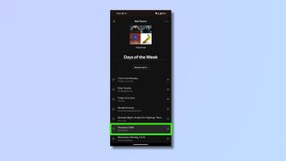 Screenshot showing how to reorder a Spotify playlist on phone - hold down three lines next to a song