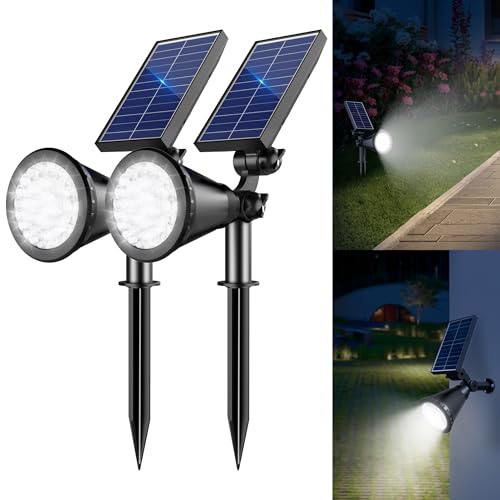 Apomao Solar Lights Outdoor Waterproof, 36 Leds 1000lm Adjustable Solar Spot Lights Outdoor, 2-In-1 Solar Powered Spotlight Landscape Lighting for Garden, Yard, Pathway- 2 Pack (cool White)