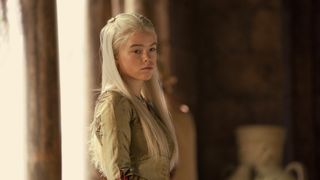 Milly Alcock as Young Rhaenyra Targaryen, looking off-camera, in House of the Dragon