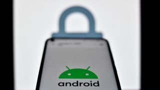Android logo on a phone with a padlock in the background
