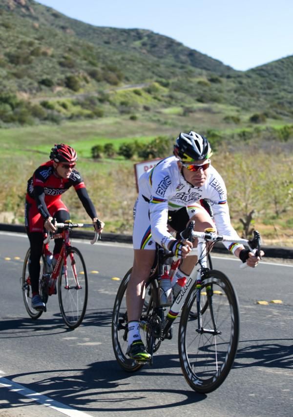 Current World Road Champion Cadel Evans was close to flying down a descent.