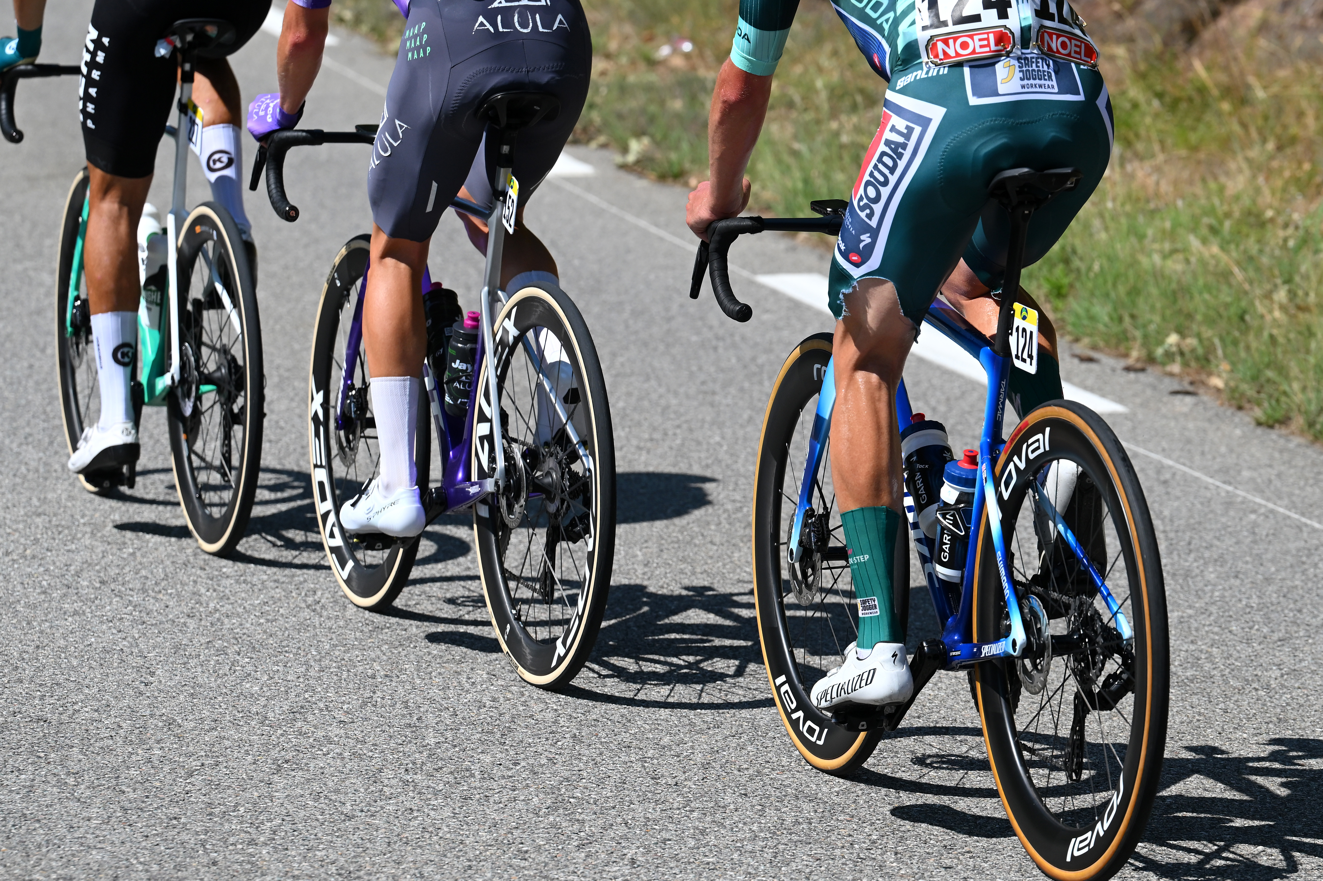 Ethan Hayter of Great Britain and Team Soudal Quick-Step competes in the breakaway with his torn jersey during the La Vuelta