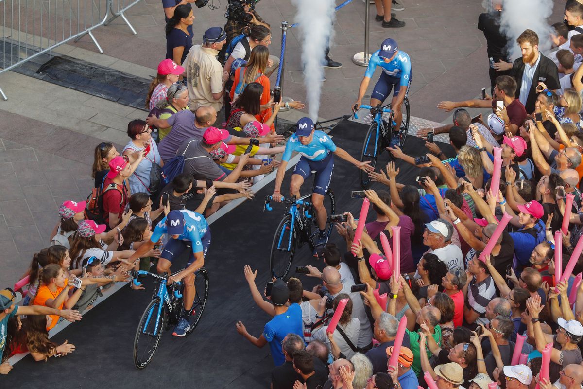 Movistar ride to the stage at the 2018 Giro d'Italia team presentation