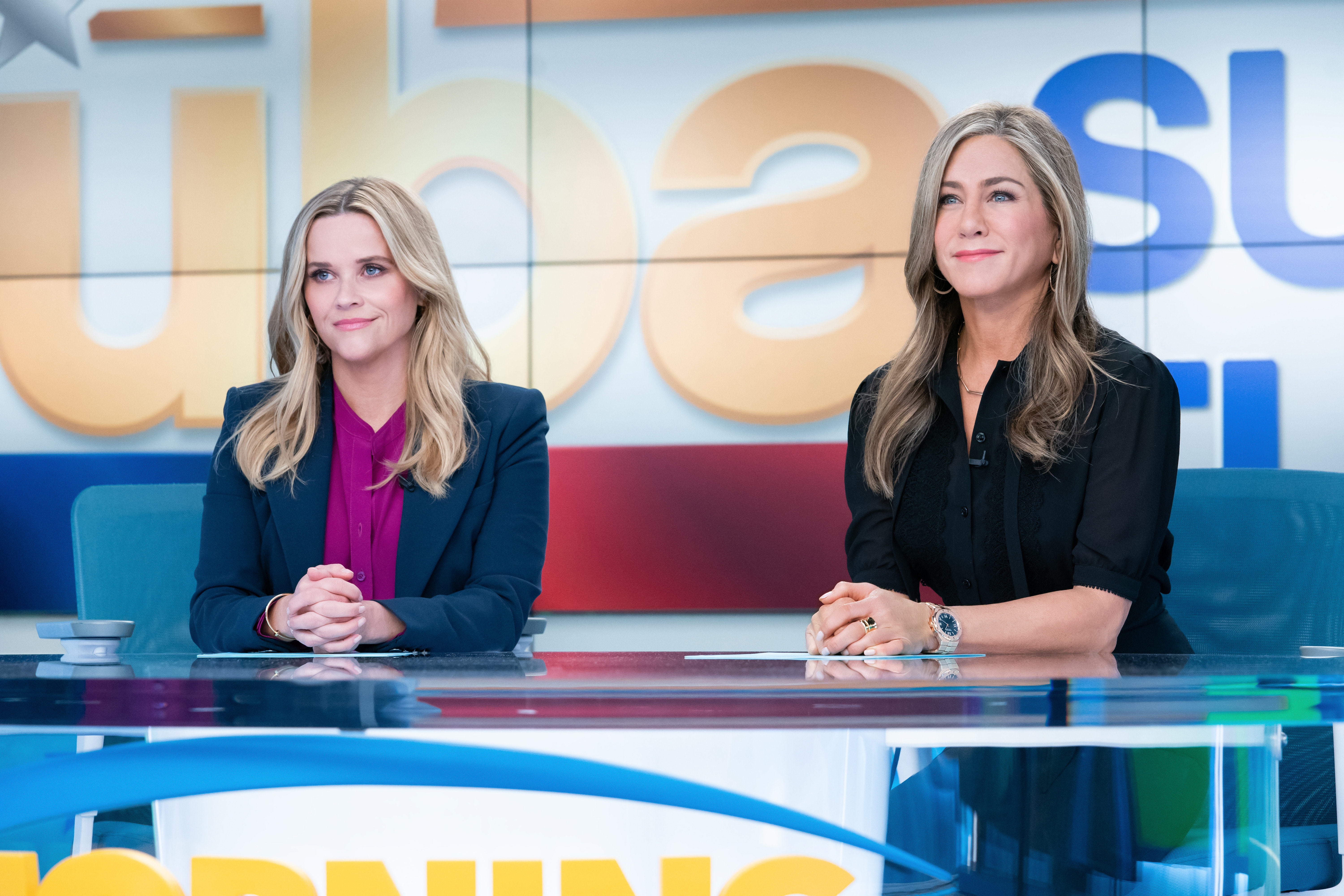 Reese Witherspoon and Jennifer Aniston in “The Morning Show,” now streaming on Apple TV Plus, one of the returning shows of 2022/23