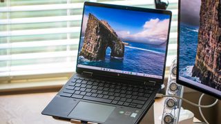 HP Elite Dragonfly Chromebook docked and open