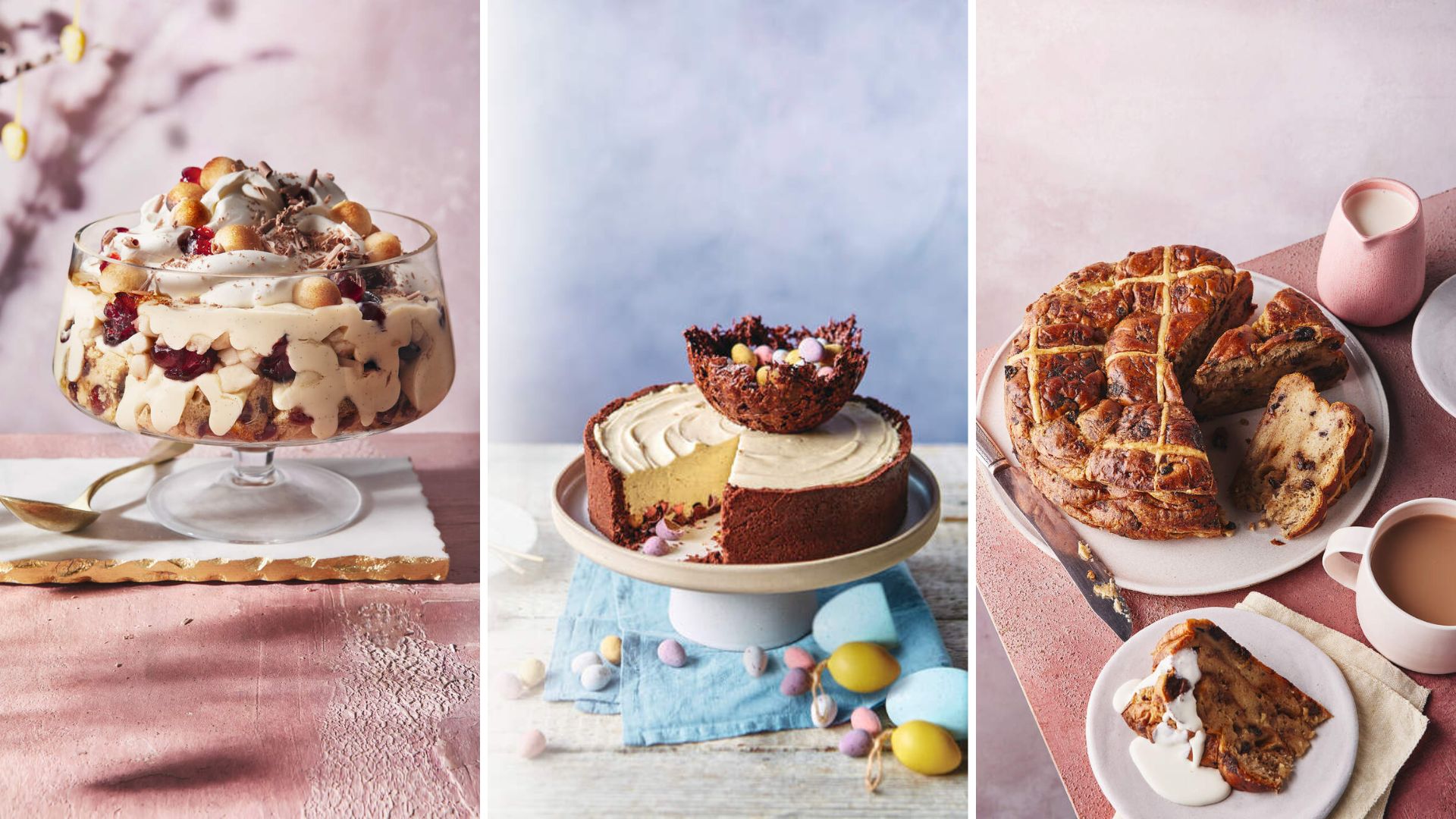 A comp image showing three Easter pudding dishes 