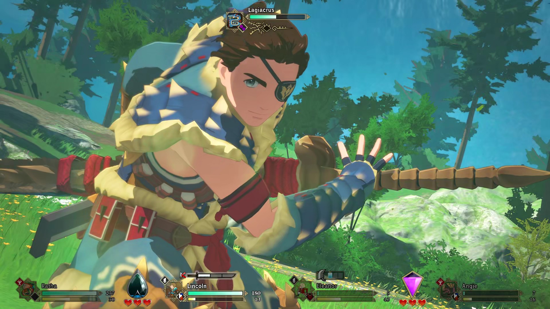 A player character prepares a longsword technique in Monster Hunter Stories 3.