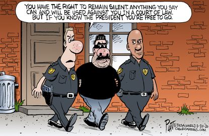 Political Cartoon U.S. Trump Roger Stone Rod Blagojevich pardons criminals arrest jail