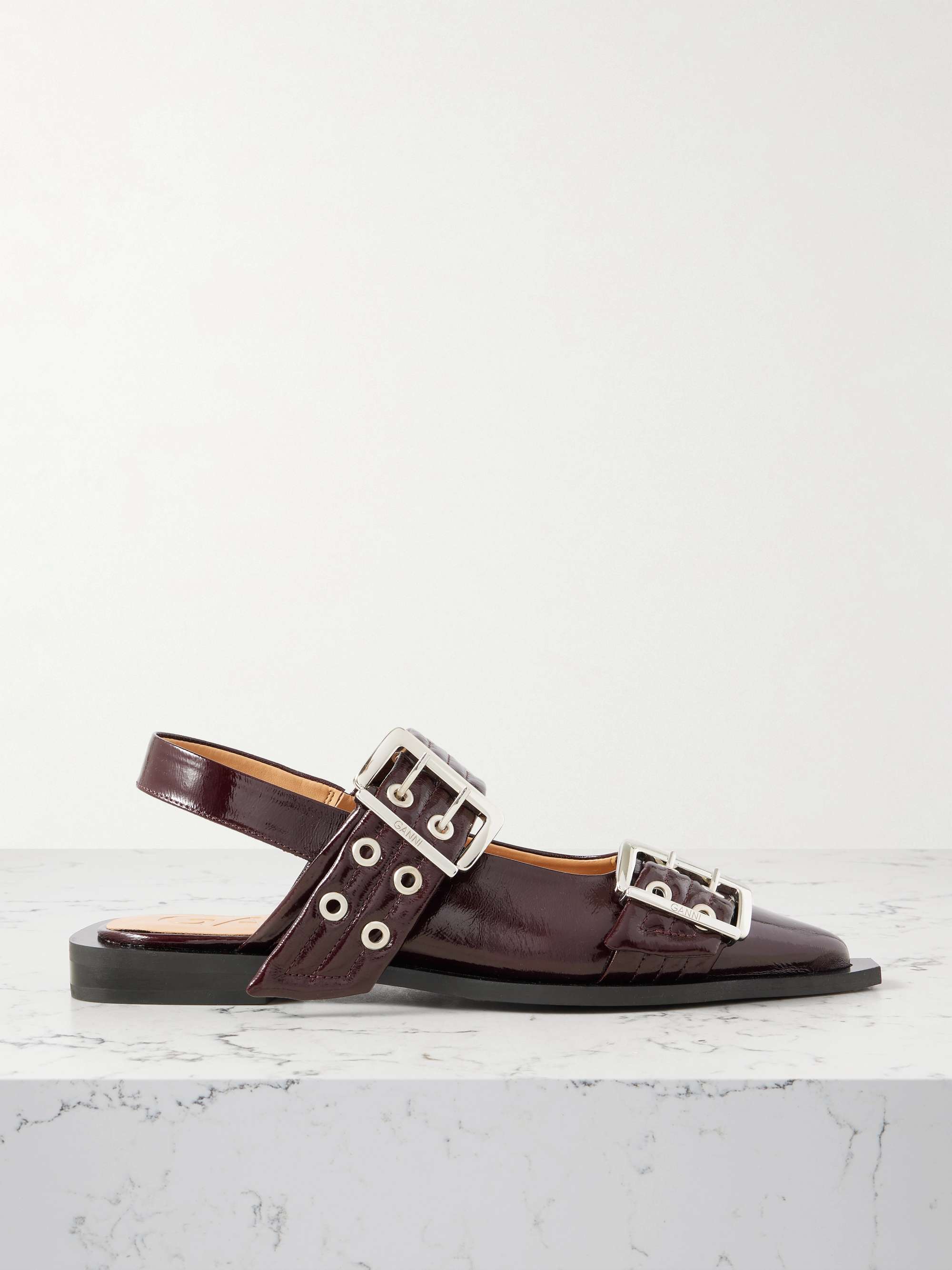 Embellished Glossed Recycled Point-Toe Slingback Flats