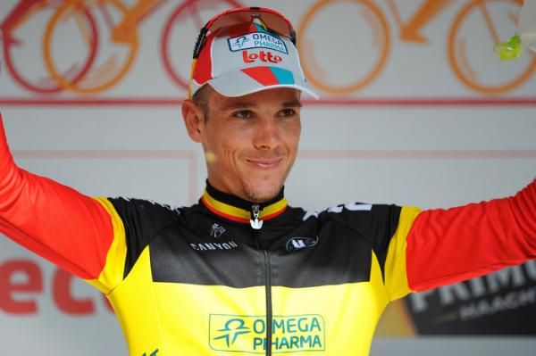 Philippe Gilbert (Omega Pharma Lotto) on the podium