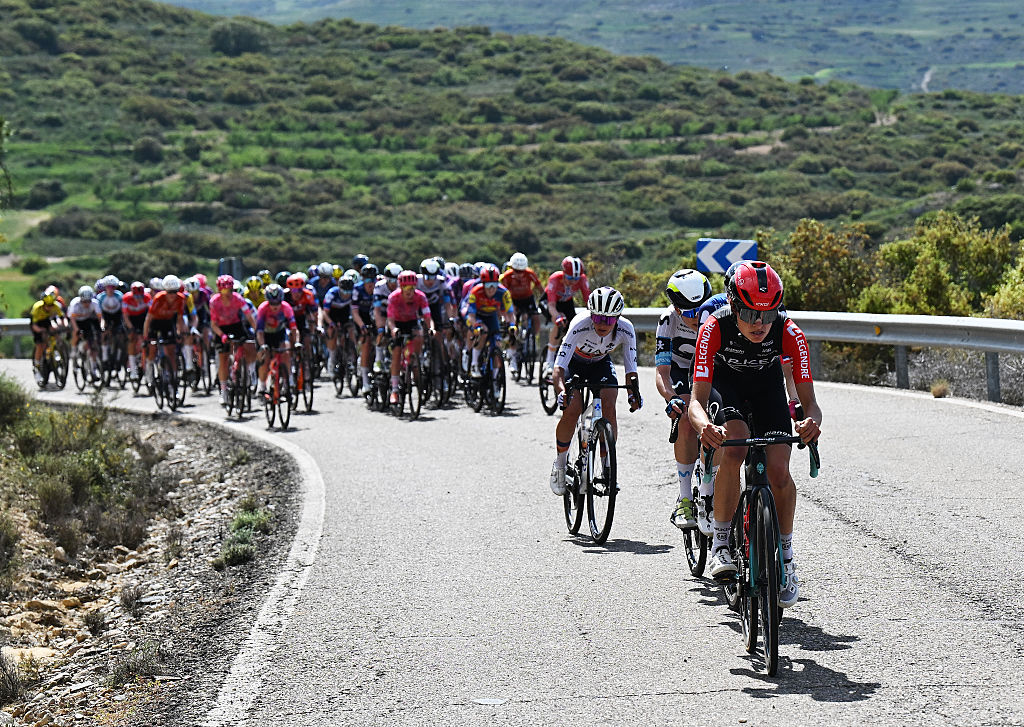 BORJA SPAIN MAY 07 LR Erica Magnaldi of Italy and UAE Team ADQ Valentina Cavallar of Austria and Team Arkea BB Hotels Women attack during the 11th La Vuelta Femenina 2025 Stage 4 a 1116km stage from Pedrola to Borja UCIWWT on May 07 2025 in Borja Spain Photo by Szymon GruchalskiGetty Images