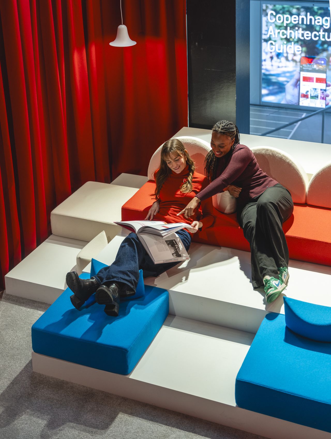 Red and blue exhibition spaces
