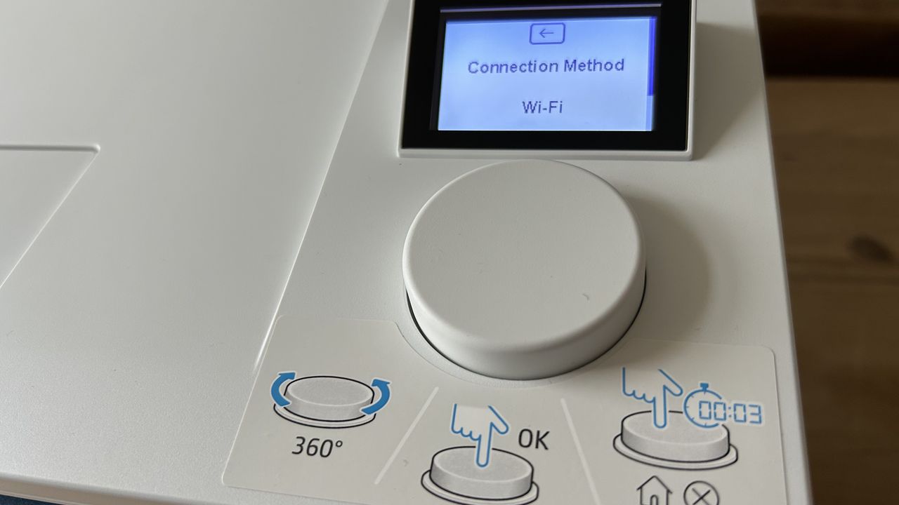The HP Color LaserJet Pro 4201dw laser printer during our tests in a home office