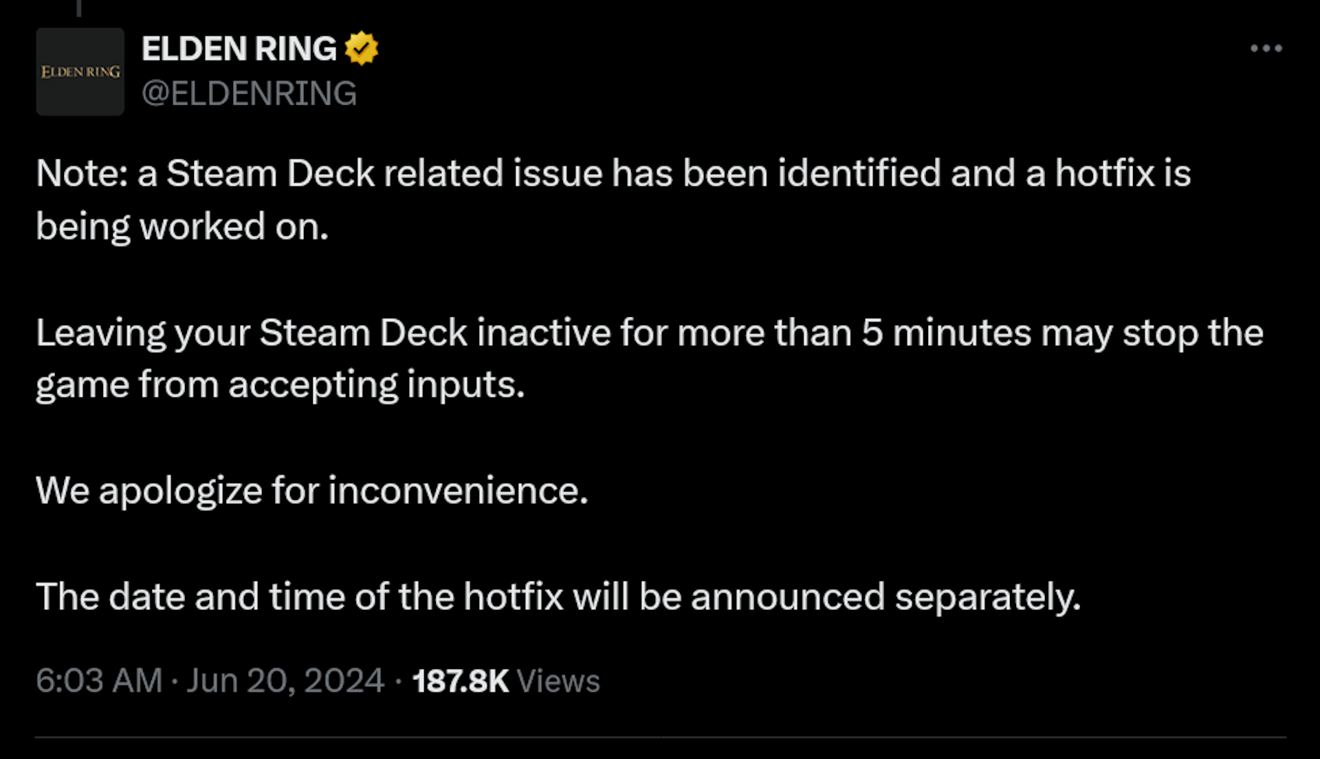 Note: a Steam Deck related issue has been identified and a hotfix is being worked on.  Leaving your Steam Deck inactive for more than 5 minutes may stop the game from accepting inputs.  We apologize for inconvenience.  The date and time of the hotfix will be announced separately.
