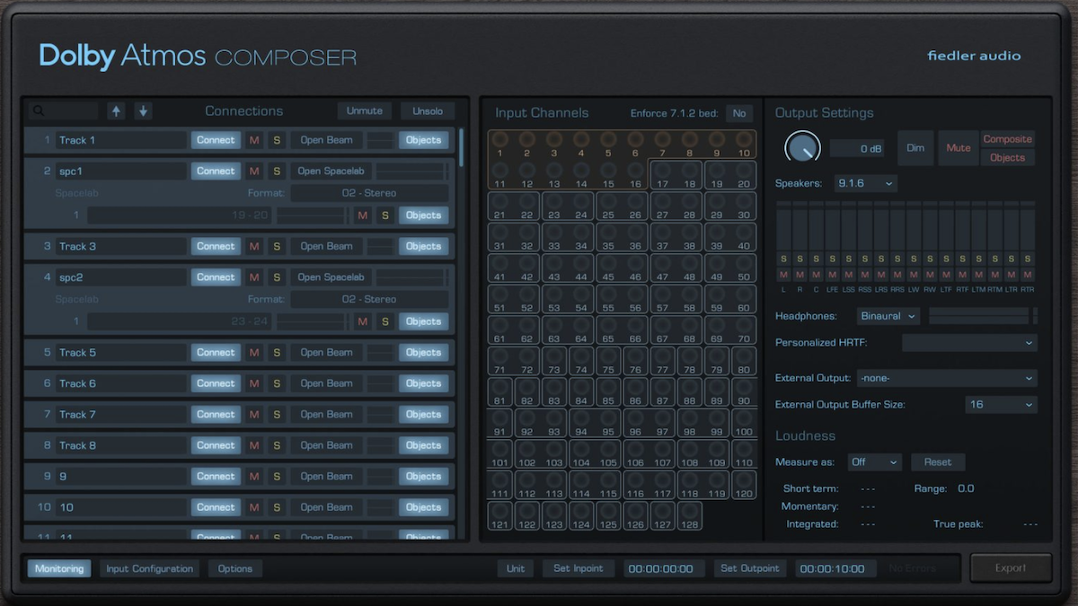 Fiedler Audio Dolby Atmos Composer &ndash; the main plugins sits on your outputs