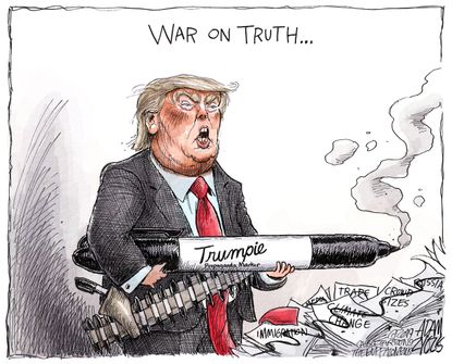 Political Cartoon U.S. Trump Hurricane Dorian sharpie