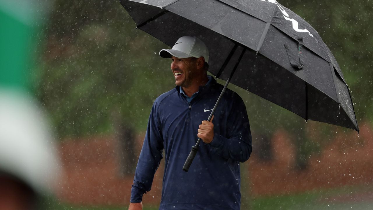 Brooks Koepka looks on from the seventh green at Augusta National