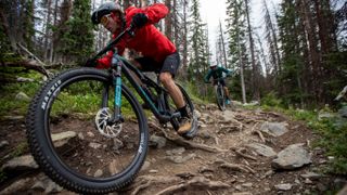 Full-suspension bikes make easy work of rocky and rooty trails