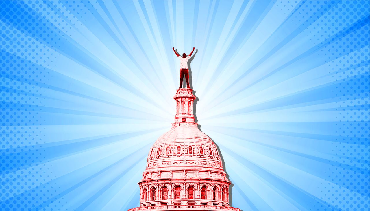 A boy on top of the Capitol building.