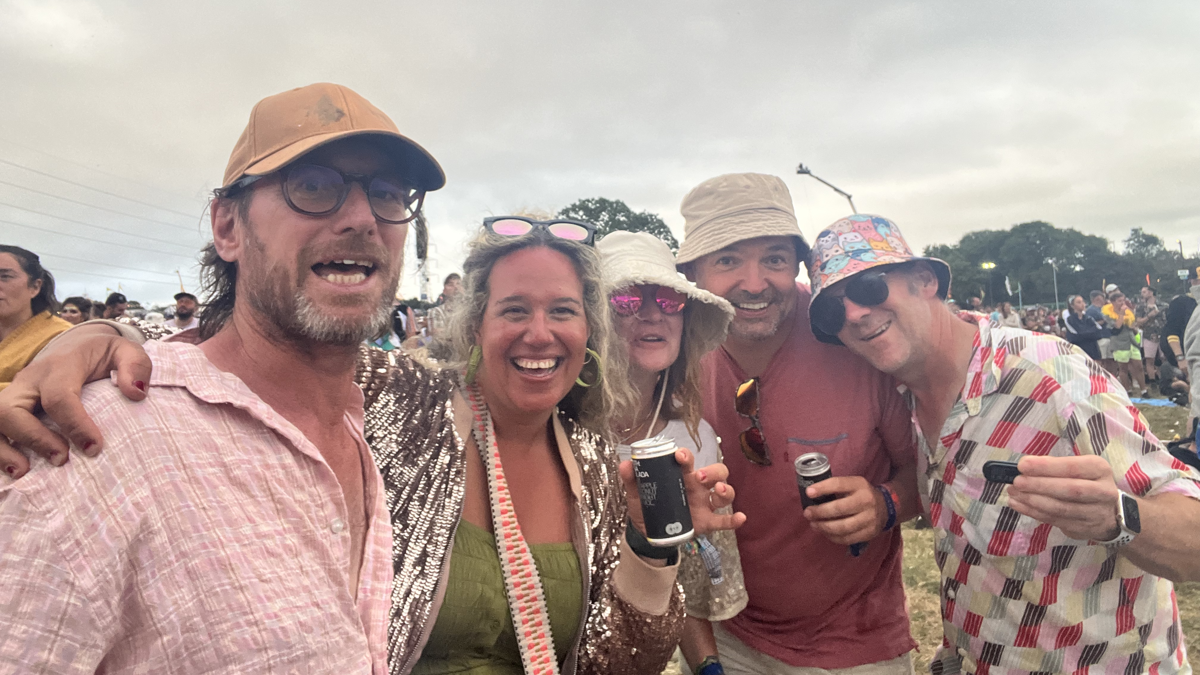 Group selfie taken with KraftGeek JustTap Magnetic Phone Tripod at Glastonbury festival 2025