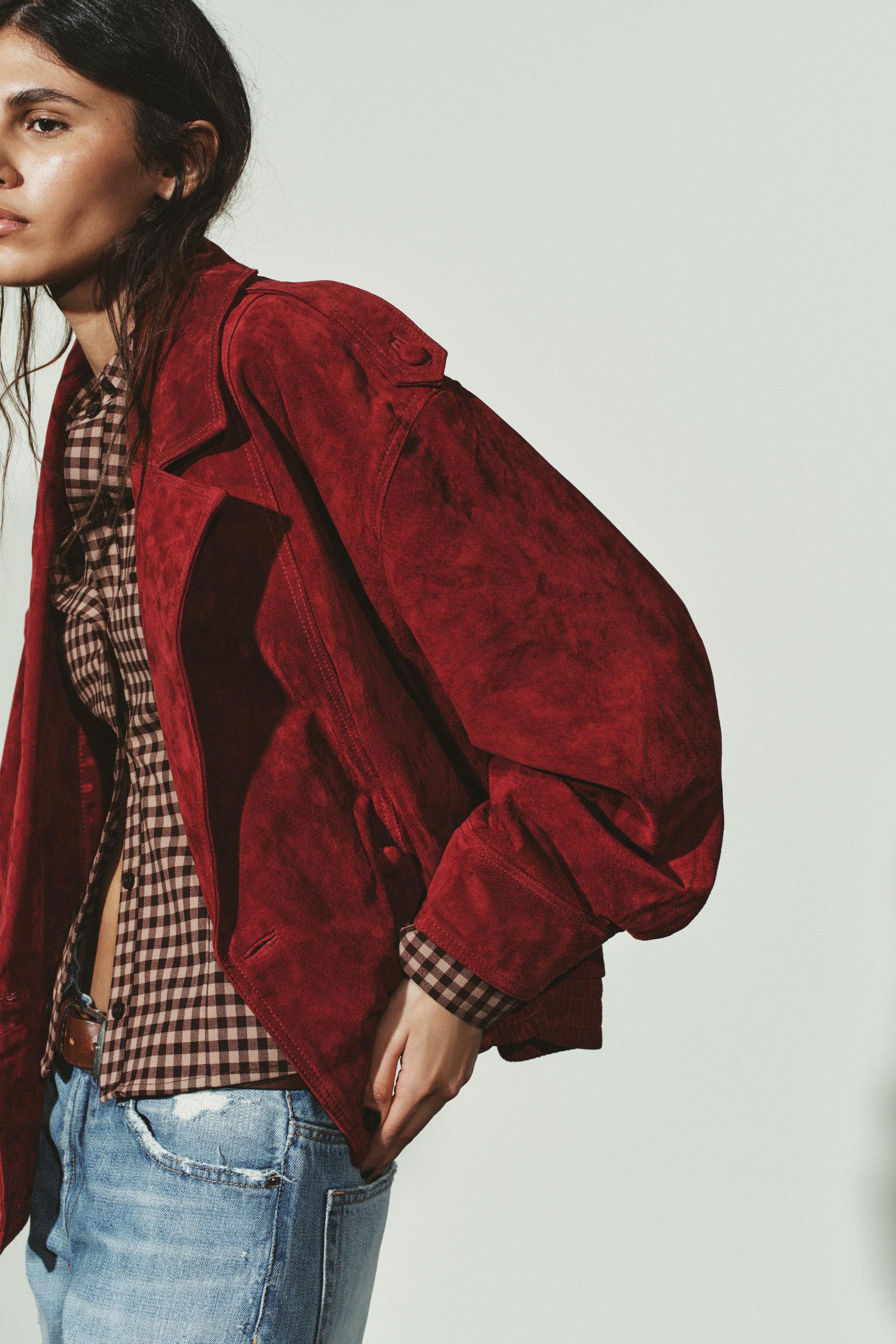 100% Suede Leather Jacket With Tabs