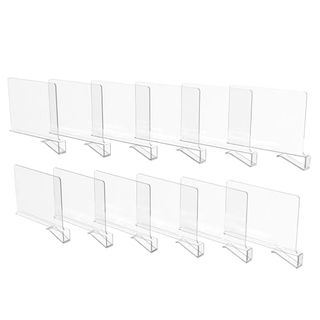 Clear plastic Shelf Dividers for Closet Organization (8 Pack) on white background