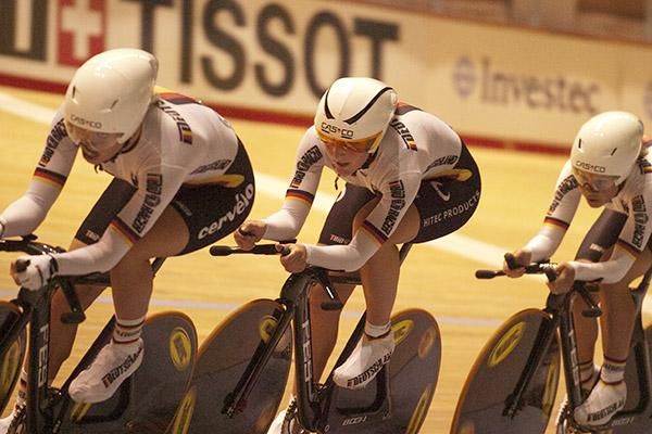 Germany's Charlotte Becker, Lisa Brennauer and Madeleine Sandig claimed silver