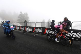 MONTE ZONCOLAN ITALY MAY 22 Egan Arley Bernal Gomez of Colombia and Team INEOS Grenadiers Pink Leader Jersey at Monte Zoncolan 1730m during the 104th Giro dItalia 2021 Stage 14 a 205km stage from Cittadella to Monte Zoncolan 1730m UCIworldtour girodiitalia Giro on May 22 2021 in Monte Zoncolan Italy Photo by Stuart FranklinGetty Images