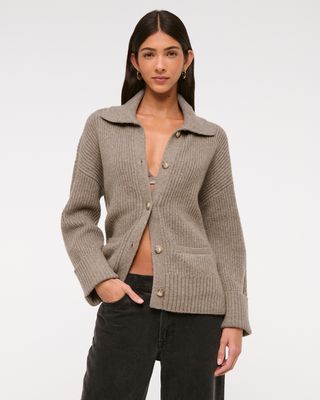 Ribbed Collared Cardigan