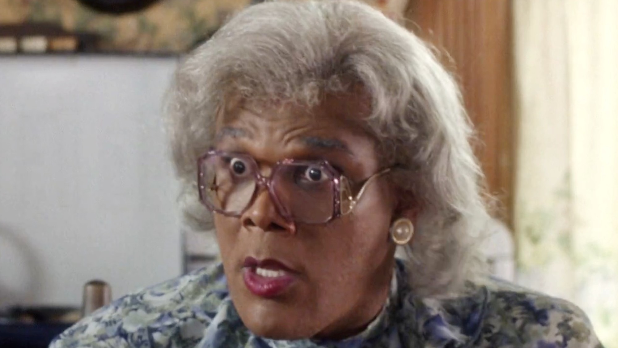 Tyler Perry staring in shock in Diary of a Mad Black Woman