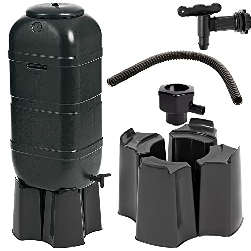 100l Black Slimline Space Saver Water Butt Kit Complete With Stand, Lid and Diverter Rain Saver for Gardens & Decking Areas