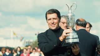 Gary Player holding the Claret Jug after winning the 1974 Open