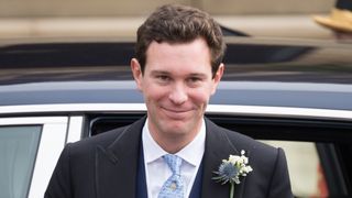 Jack Brooksbank arrives at St George's Chapel in Windsor Castle ahead of his wedding