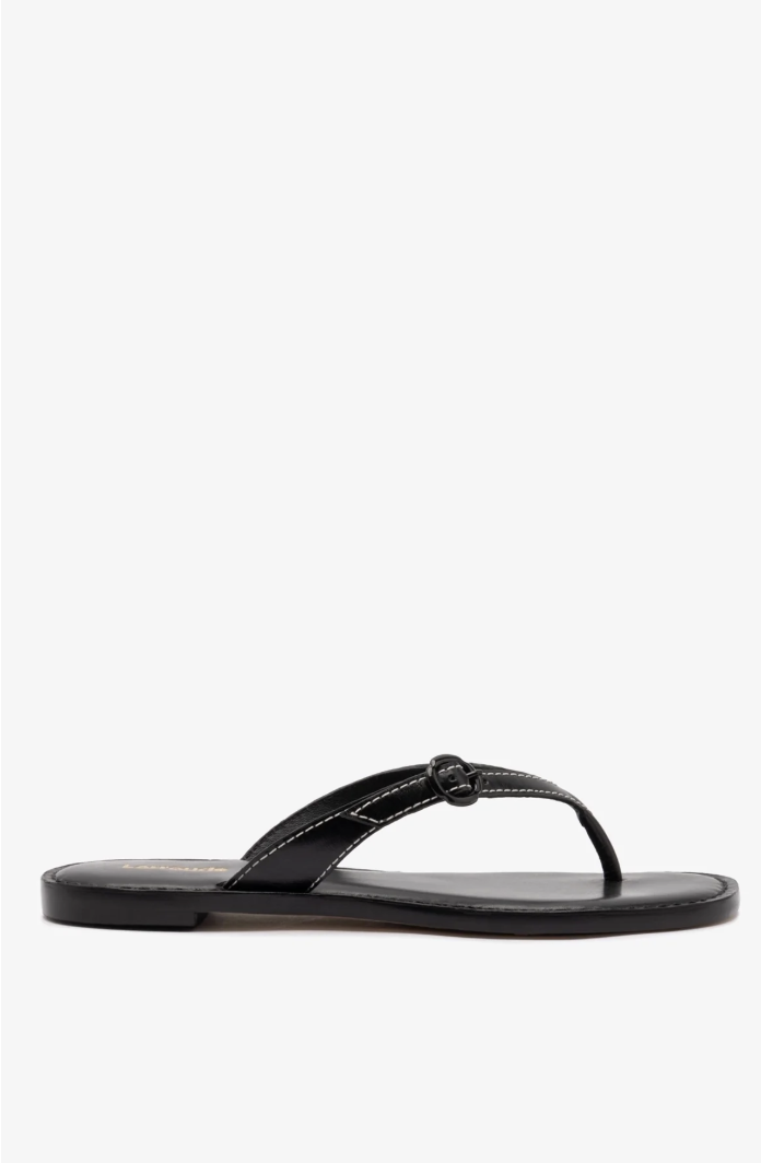Larroud&amp;eacute;, Mary Kate Flat Sandal In Black Leather (Were $239)